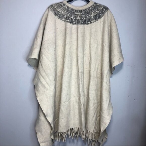 Boho Chic Mexican Vintage Wool Fringe Poncho Cape - Picture 6 of 7